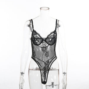 Cryptographic hot sale sheer lace bodysuit women backless transparent mesh bow sexy jumpsuit 2020 catsuit straps bodysuits thong