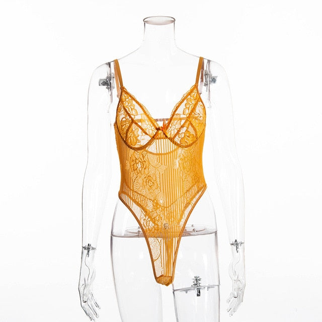 Cryptographic hot sale sheer lace bodysuit women backless transparent mesh bow sexy jumpsuit 2020 catsuit straps bodysuits thong