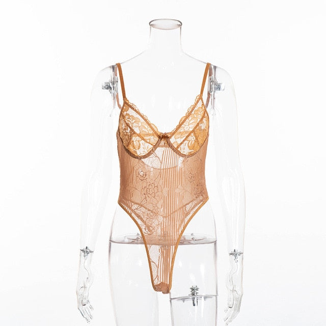 Cryptographic hot sale sheer lace bodysuit women backless transparent mesh bow sexy jumpsuit 2020 catsuit straps bodysuits thong