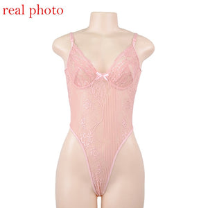 Cryptographic hot sale sheer lace bodysuit women backless transparent mesh bow sexy jumpsuit 2020 catsuit straps bodysuits thong