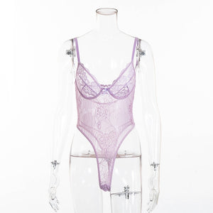 Cryptographic hot sale sheer lace bodysuit women backless transparent mesh bow sexy jumpsuit 2020 catsuit straps bodysuits thong