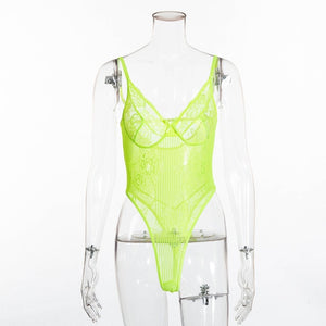 Cryptographic hot sale sheer lace bodysuit women backless transparent mesh bow sexy jumpsuit 2020 catsuit straps bodysuits thong