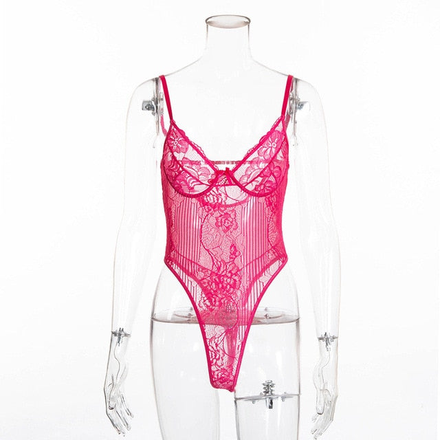 Cryptographic hot sale sheer lace bodysuit women backless transparent mesh bow sexy jumpsuit 2020 catsuit straps bodysuits thong