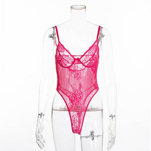 Cryptographic hot sale sheer lace bodysuit women backless transparent mesh bow sexy jumpsuit 2020 catsuit straps bodysuits thong