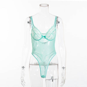 Cryptographic hot sale sheer lace bodysuit women backless transparent mesh bow sexy jumpsuit 2020 catsuit straps bodysuits thong